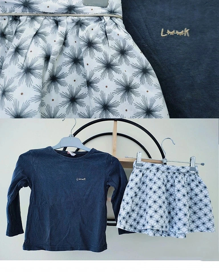 3 ans ensemble teeshirt tape a l'oeil et jupe Okaïdi